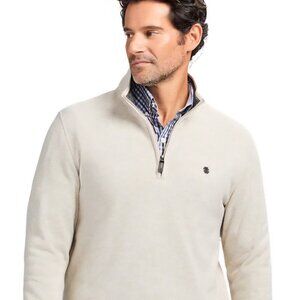 NWT Izod big and tall creme Beige Preppy quarter zip logo soft sweatshirt 3XLT
